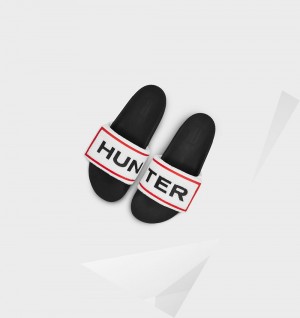 Chinelos Hunter Original Terry Towelling Logo Adjustable Feminino Pretas Branco | ZAGUQP678